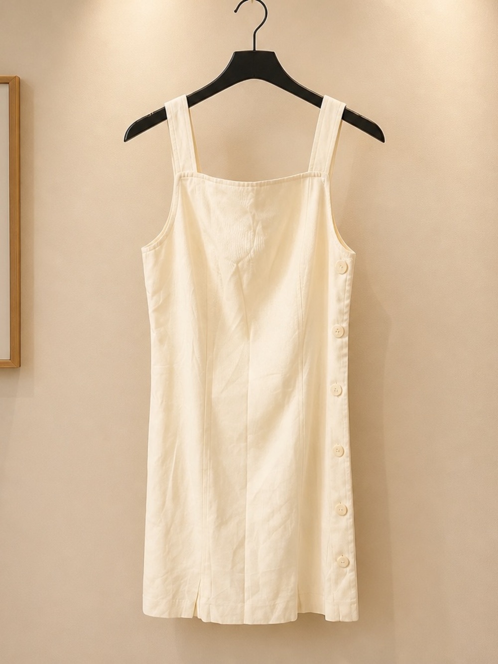 Sleeveless Cream Button-Accent Dress